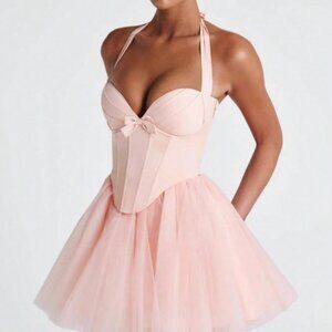 Pink Elegant Women's Midi Dress with Fishbone Collar